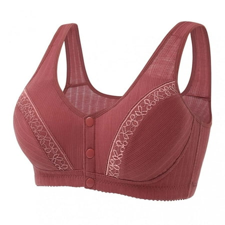 

RYRJJ Front Snap Wirefree Everyday Bras for Women Plus Size Full Coverage Push Up Padded Bra Breathable Bralette Bras Underwear(Red M)