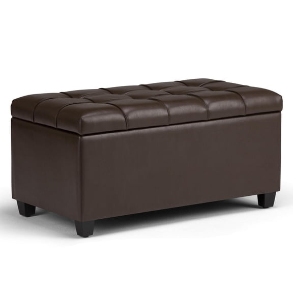 Storage Ottoman - Wide Tufted Vegan Leather Footrest Bench - Chocolate Brown
