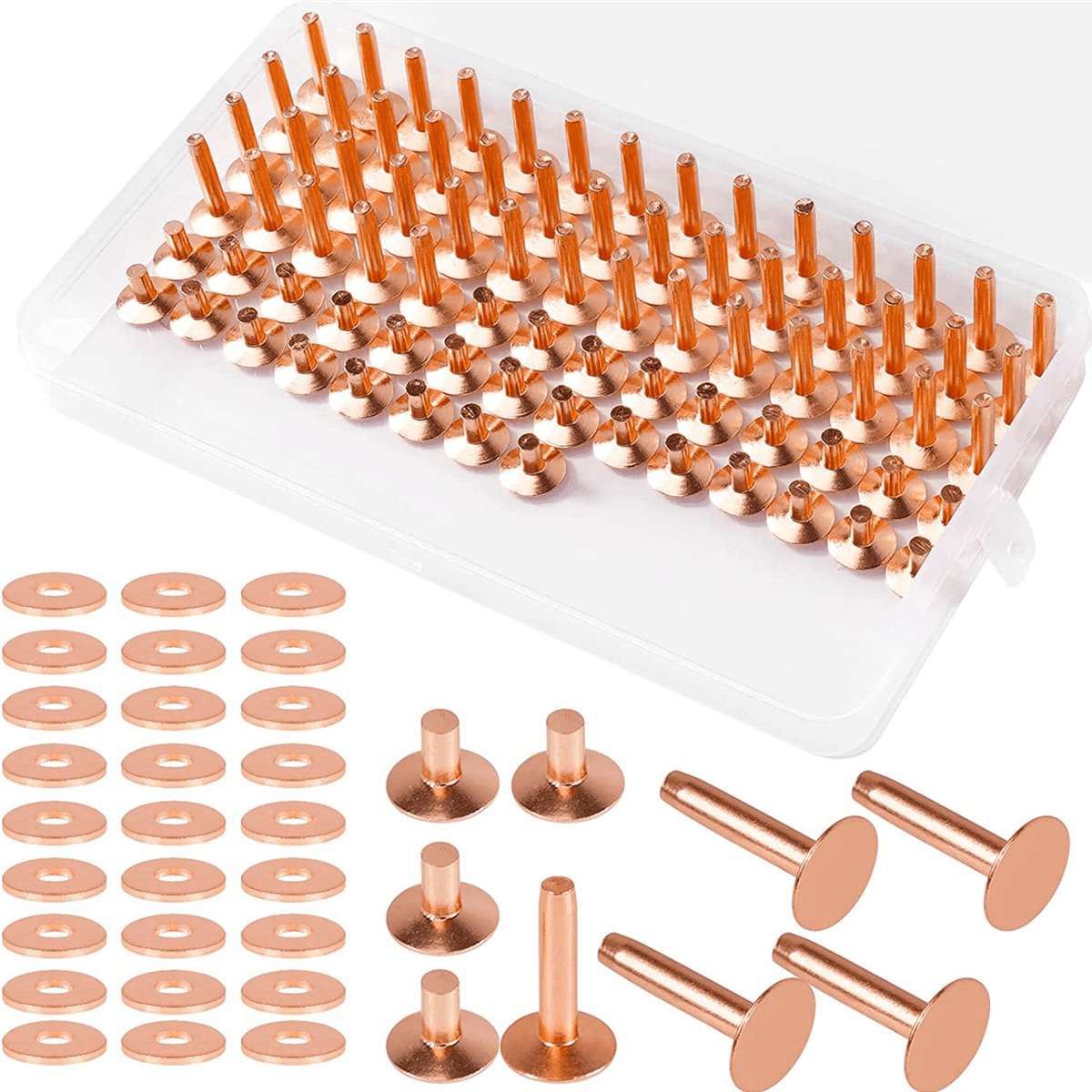 154Pcs Copper Rivets for Leather, Leather Rivets, Pure Copper Rivets and Burrs for Leather Work Jeans Jacket