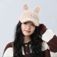 thumbnail image 5 of Cartoon Cute Rabbit Ears Plush Baseball Hat Cute Girls Autumn and Winter Warm Lamb's Wool Duck Tongue Cap Warm 56-58cm (1pcs,One Size), 5 of 7