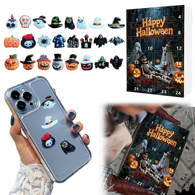 3D Halloween DIY Resin Flatback Accessories Countdown Calendar Set Decorations For Phone For Hair Clip For Jewelry Making For Picture Frame (24pcs) Small Clip Fan with Timer Kids Countdown Clock Dog