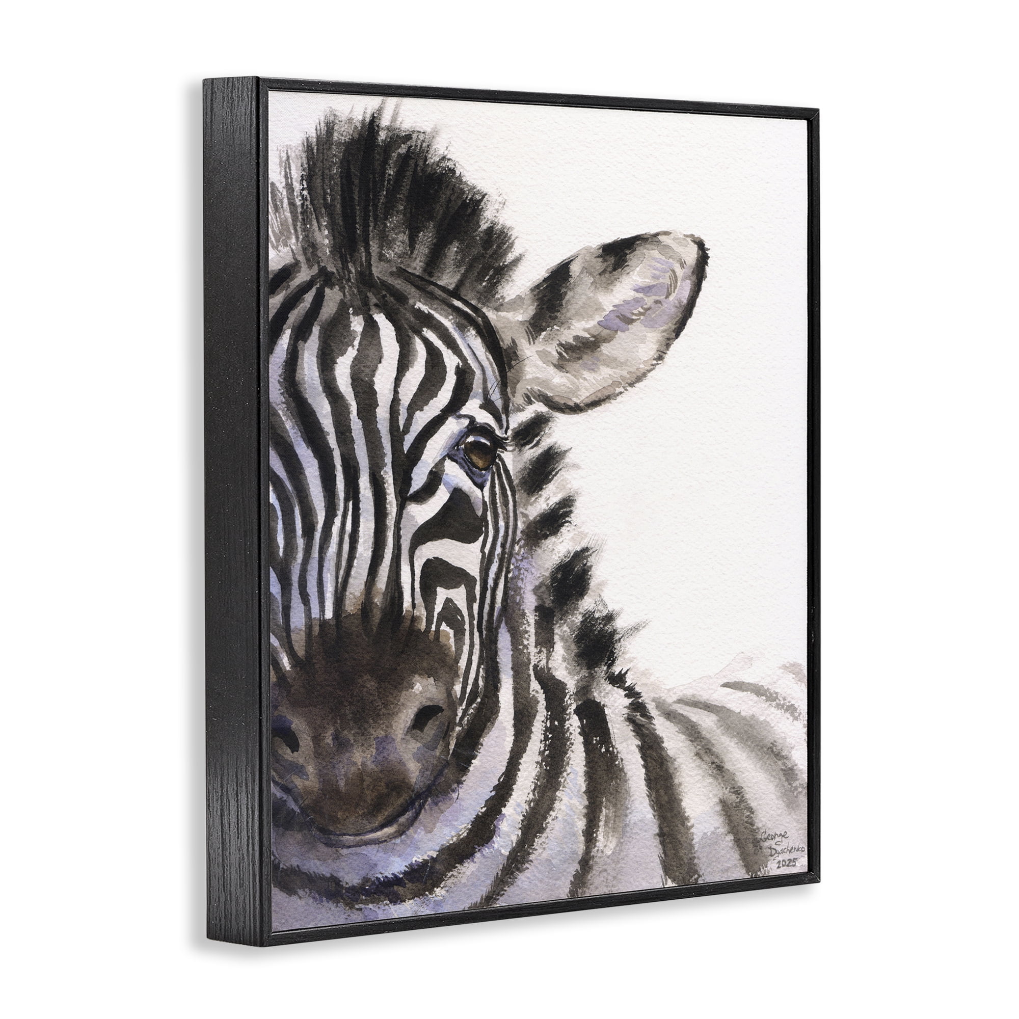 Stupell Industries Zebra Portrait on White Black Framed Giclee Art, design by George Dyachenko