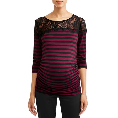 - Maternity Stripe with Lace Yoke Top