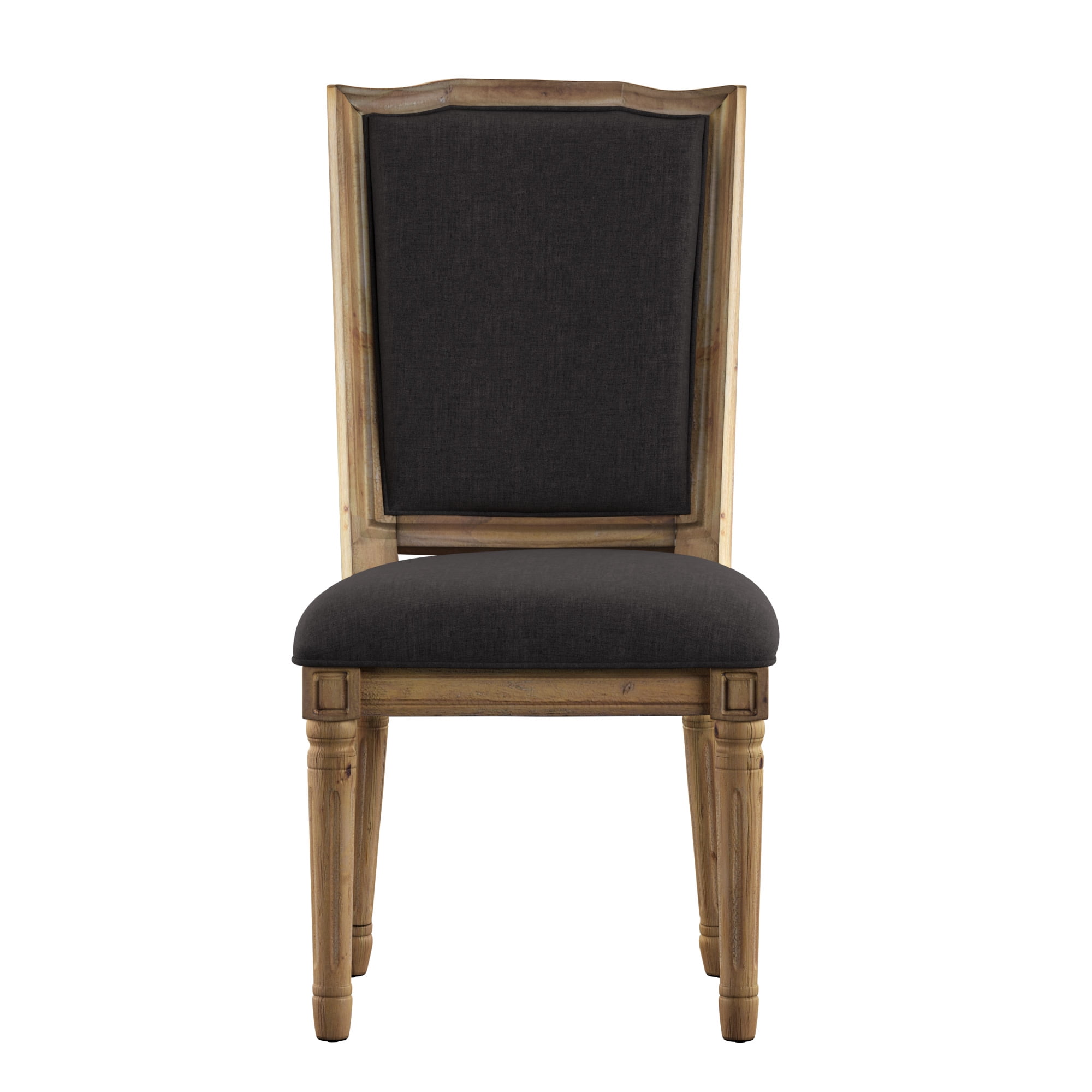 Weston Home Amadell Ornate Linen and Wood Dining Chairs, Set of 2, Dark Grey Linen, Natural Finish