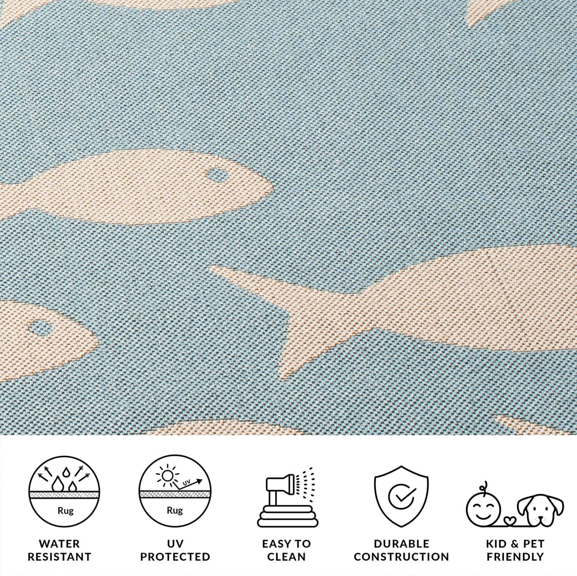 SAFAVIEH Courtyard Trena Fishes Indoor/Outdoor Area Rug, Aqua/Beige, 8' x 11'