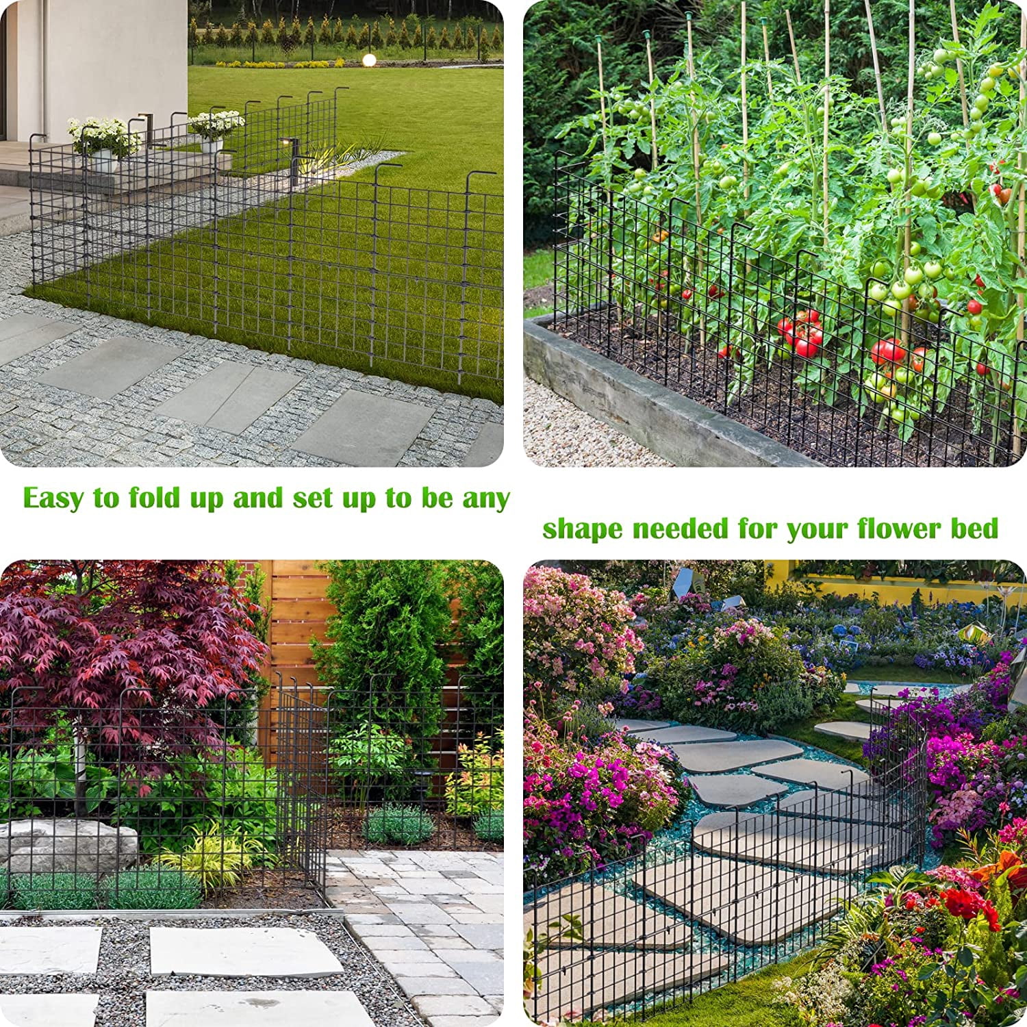 32 Pack Decorative Garden Fence Outdoor 24in x 22ft Coated Metal RustProof Landscape Wrought Iron Wire Border Folding Fences Flower Bed Fencing Barrier Section Panels Decor Picket Edging