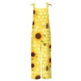 thumbnail image 5 of Sentmoon Rompers for Women Bee Print Loose Wide Leg Overalls with Pockets Adjustable Spaghetti Strap Crew Neck Sleeveless Baggy Outfits Summer Bee Festival Womens for Beach Vacation Yellow S, 5 of 5
