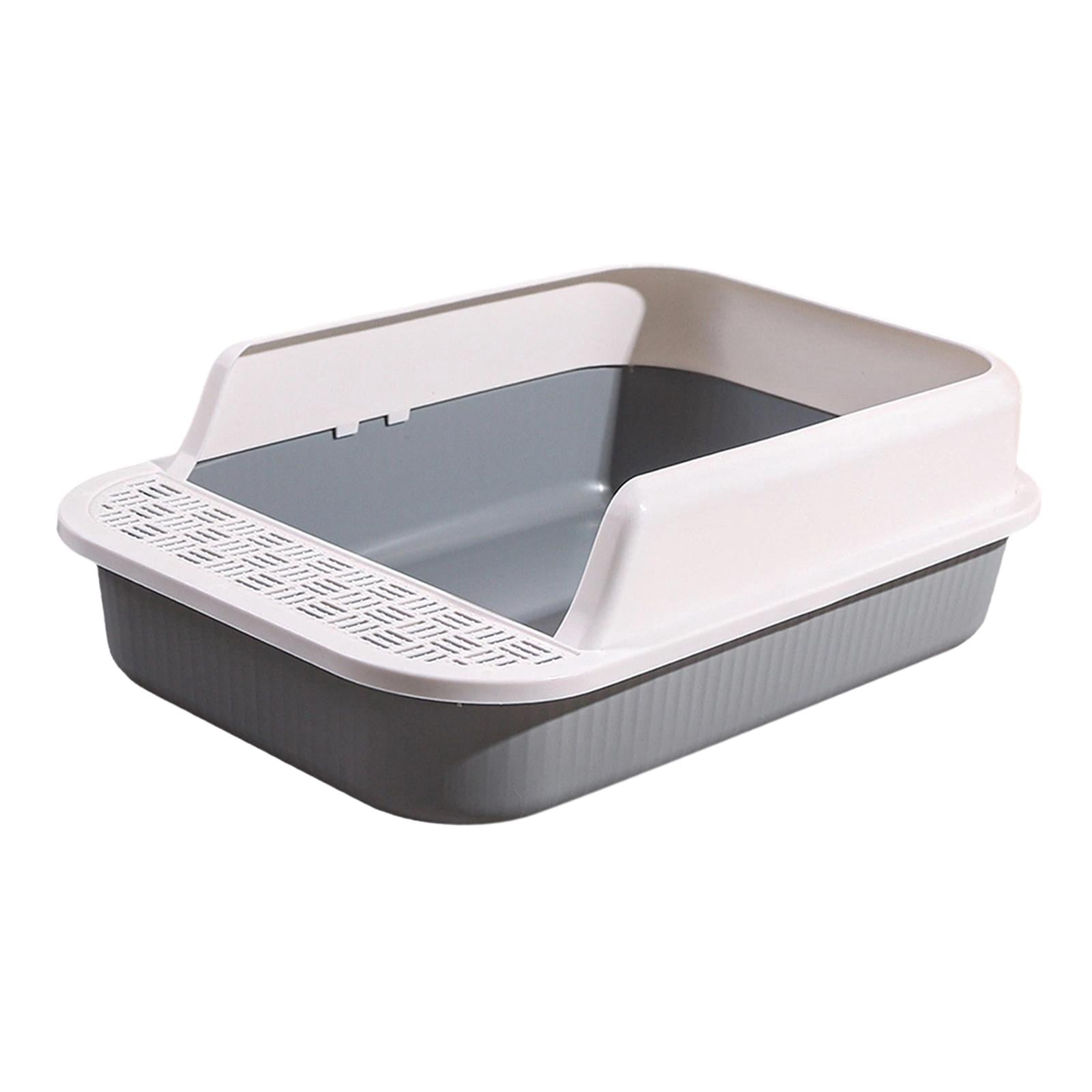 Cat , Cat Toilet, Cat Bedpan, Anti Splashing Detachable Cat Sand Basin, High Sided Sturdy Kitty Litter Pan, Open Top Pet Litter Tray White and Gray