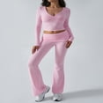 thumbnail image 4 of LYMAYTER Women 2 Piece Sets Summer Long Sleeve Tracksuit Suit for XS-XL Casual Flare Pants Outfits, 4 of 9