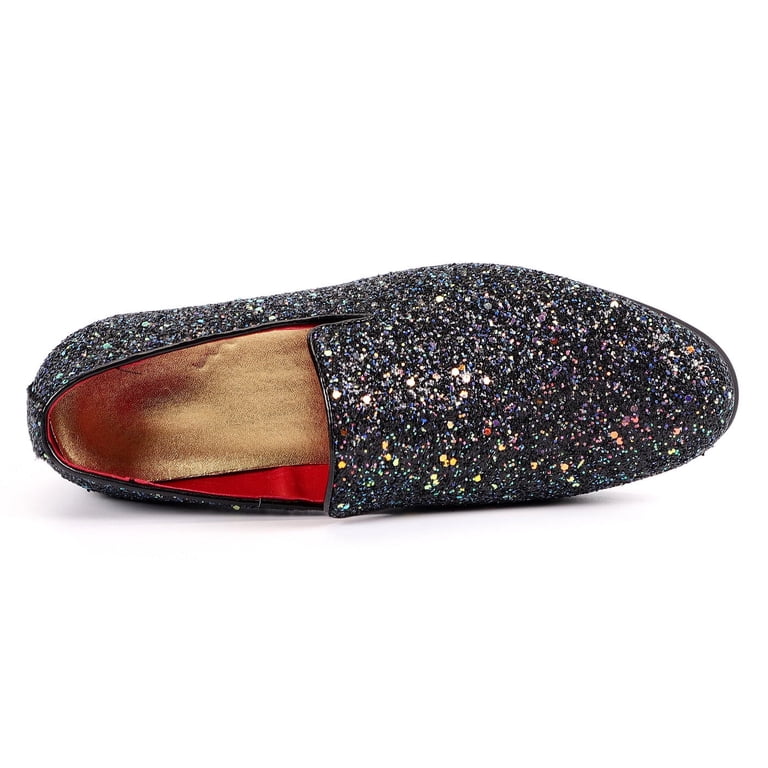 Walk London Mens 8 Black Glitter Loafers Slip On Horsebit Buckle Dress Shoes‎ Walk London Harrison Spaerkle Black-Gold Glit Loafers  main image 3
