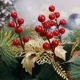 thumbnail image 3 of 20/1 piezas de ramas de bayas de Navidad, 7 cabezas, ramo de flores de bayas de acebo rojas artificiales para hacer tú mismo adornos de mesa para corona de árbol de Navidad, 3 of 6