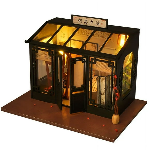 DIY Model Building Toys Chinese Style Painting Shop with Light Wooden Building Blocks for Party Kid‘ Birthday Gifts Collect Decorations