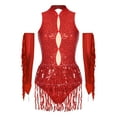 thumbnail image 1 of Eandarui Ensemble de Costume de Danse Jazz pour Femmes Justaucorps à Sequins avec Gants Robe de Bal Salsa Rumba de Danse de Salon Rouge m, 1 of 7