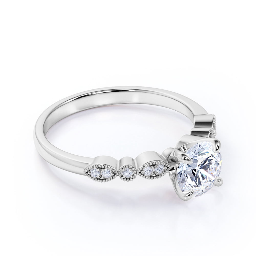 JeenMata 1 Carat Round cut Moissanite Engagement Ring in 18k White Gold Over Silver