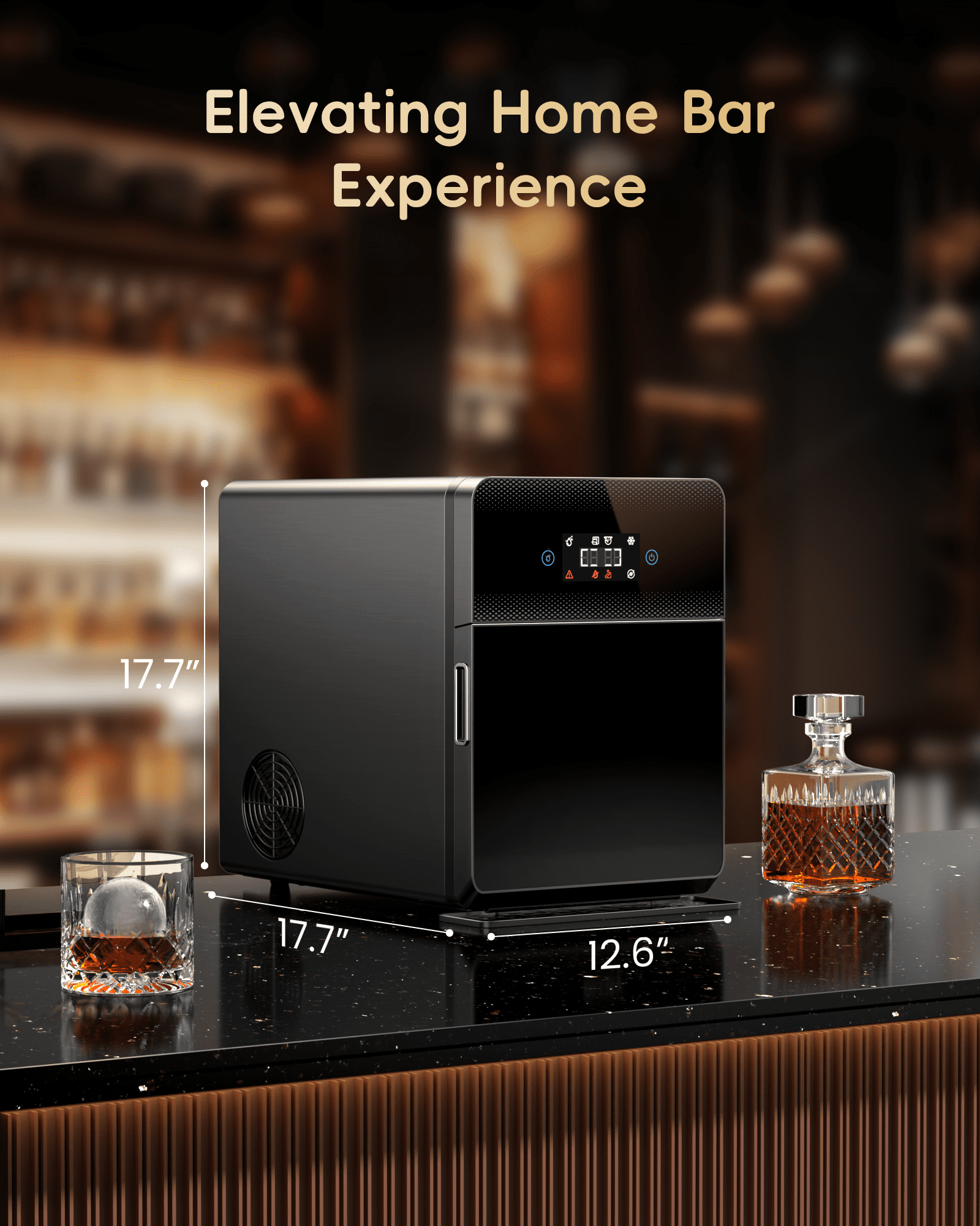 Ecozy Chillio Clear Ice Ball Maker, Automatic Water Supply, 4 Pcs in 40 Mins, 144 Pcs/24H, Shpere Ice Maker for Whiskey & Bourbon