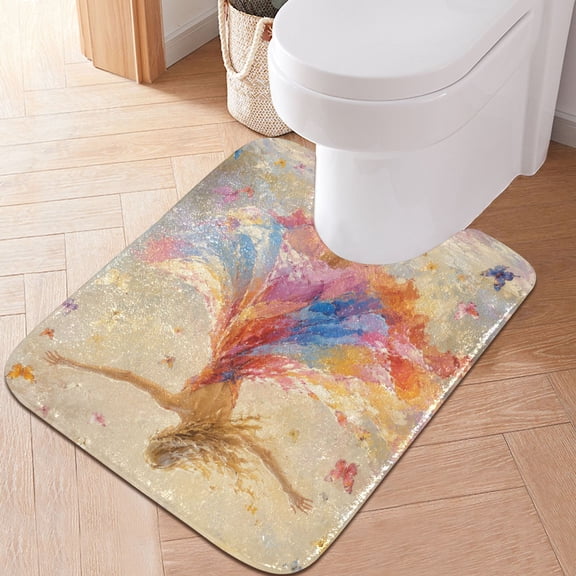 RMDQTR 20" × 24" U Shape Bathroom Rugs Plush Toilet Base Mat Soft Rugs Non Slip Absorbent Rainbow Dress Dancer Print