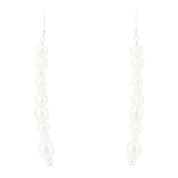 White Pearl Linear Sterling Silver Drop Earrings
