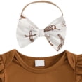 thumbnail image 5 of larppty Newborn Baby Girl Western Clothes New to the Herd Romper Cow Print Shorts Set Summer Coming Home Cowgirl Outfit（Brown， 3-6 Months）, 5 of 7