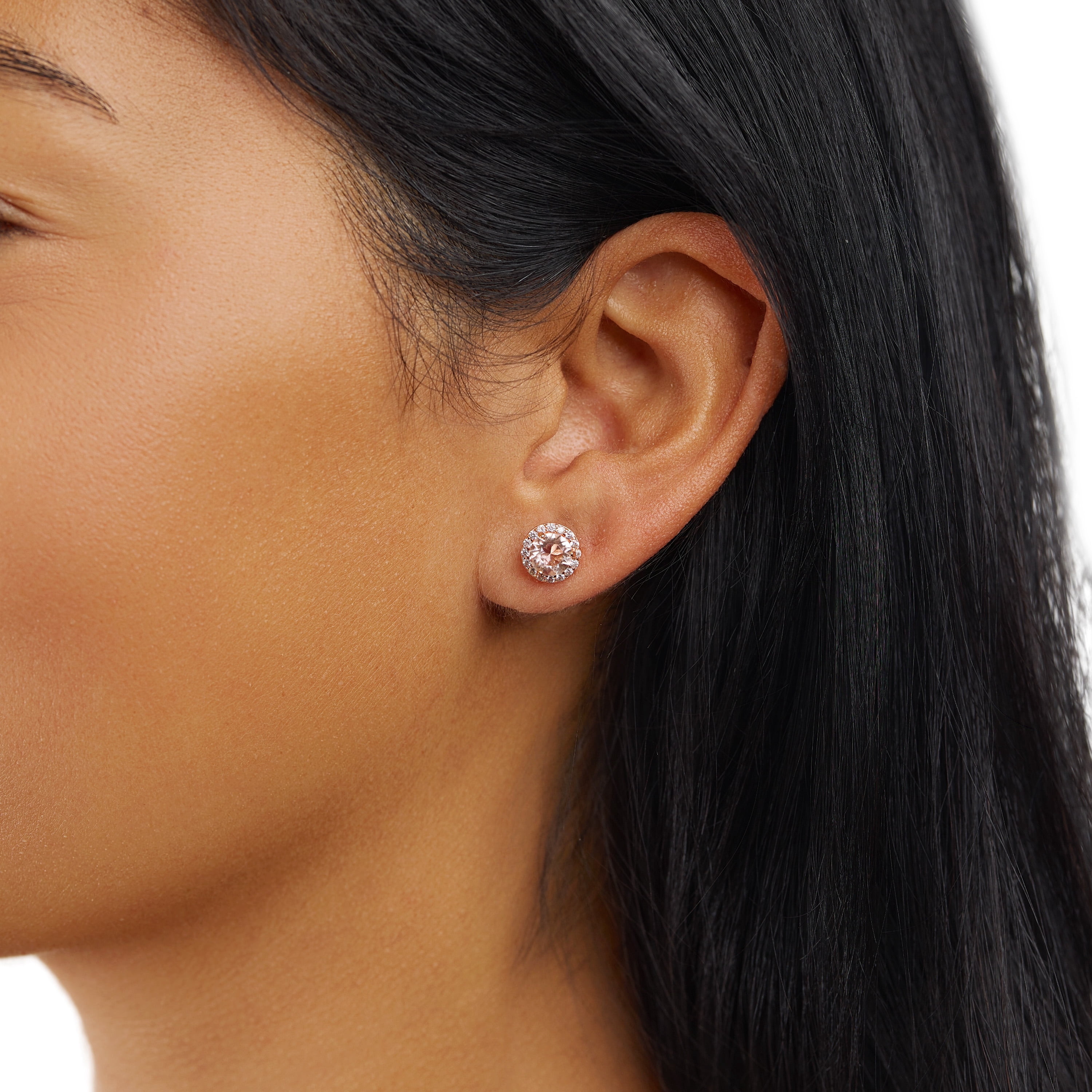 Marisol & Poppy Crystal & Cubic Zirconia Pave Circle Stud Earrings in Rose Gold over Sterling Silver for Women & Teens