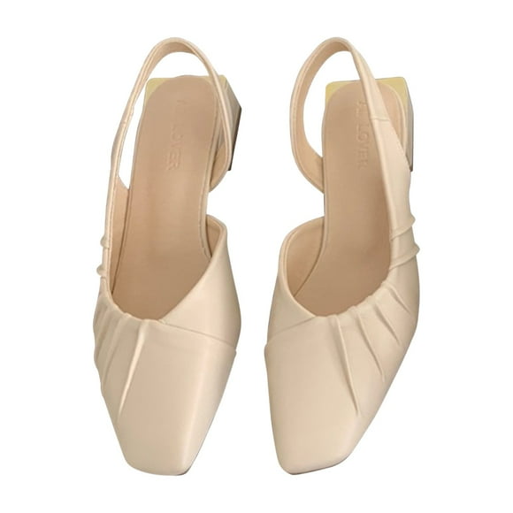 Juebong Womens Slingback Flat Pumps Closed Square Toe Casual Low Block Heels Slip On Party Dress Work Office Shoes