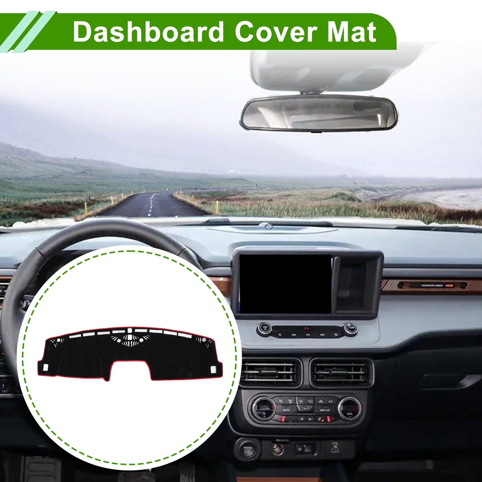 Unique Bargains Dash Cover for Ford Maverick 2022-2025 No Hud Dashboard Cover Car Interior Anti-Slip/Anti Dust Polyester Black with Red Edge 1 pcs