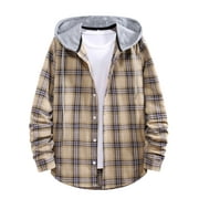 XZNGL Mens Fashion Hooded and Plaid Long Sleeve Buttons Shirt Jacket Coat