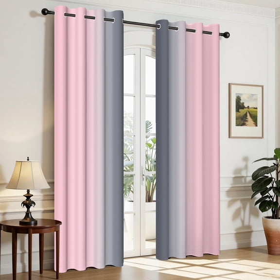 Aofoto Pink and Gray Curtains for Bedroom Living Room (2 Panels, 42 x 84 Inch), Modern Art Blackout Curtains for Kids Adults Darkening Drapes