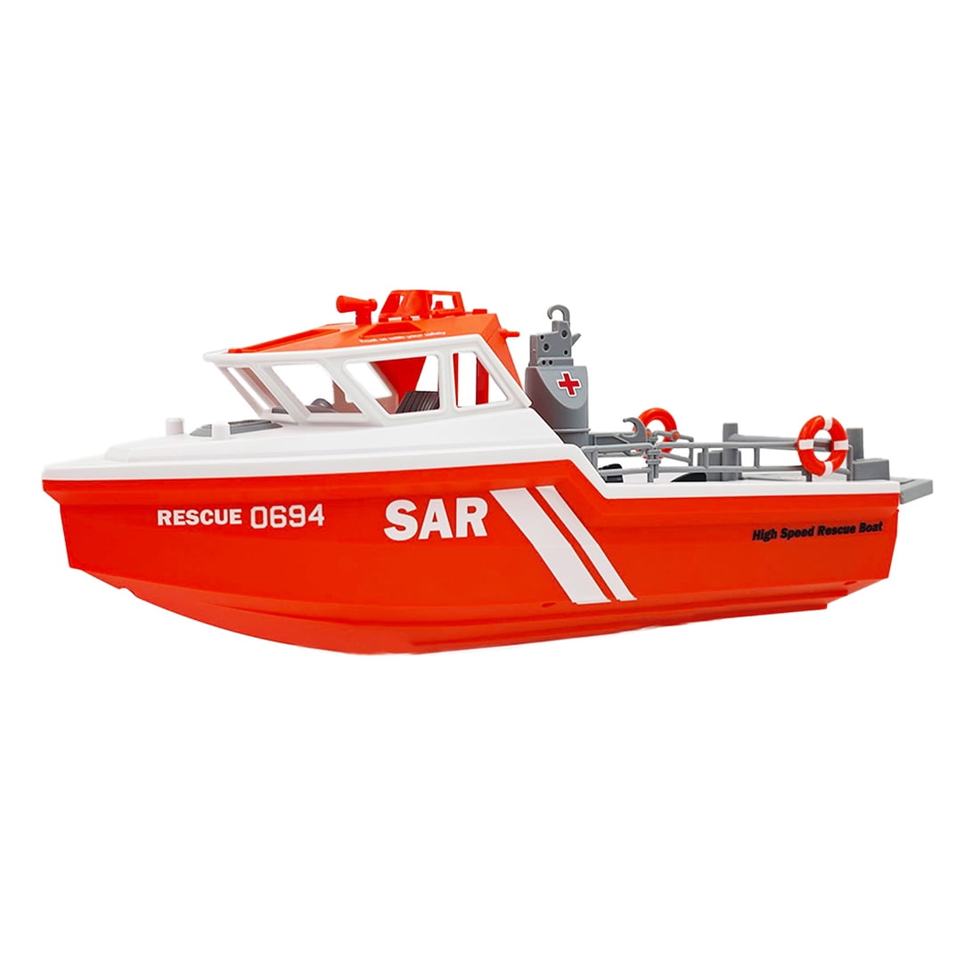 1/32 Scale RC Rescue Boat Model, High-Speed Water Rescue Vessel with Water Cooling & Capsize Reset, 2.4G Mini RC Boat for Adults, Orange White