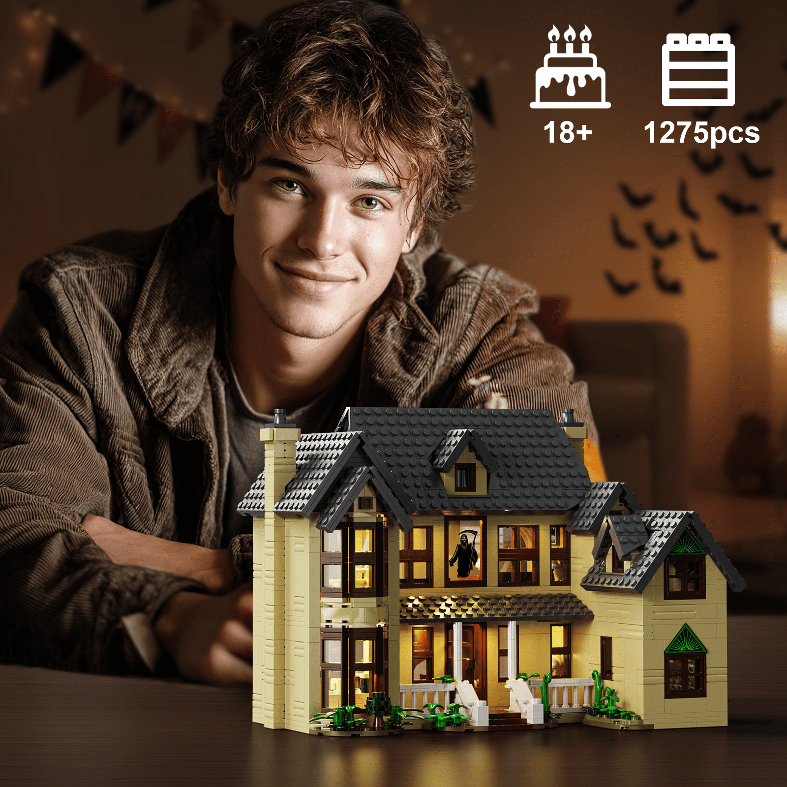 Ghostface House Building Block Sets Halloween Horror Haunted Mansion Architecture Gift for Kids 8+ and Adults