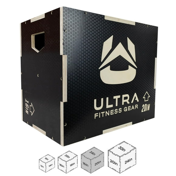 Ultra Fitness Gear Boîte en Bois, 31 Plis, Entraînement de Saut, Squat, Step Up, Sauts & Plus, Taille d'Entraînement S, m, L, TG, Équipement de Gym à Domicile (Noir Antidérapant, Grand 24/20/16)