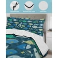 thumbnail image 4 of Quilts Queen Size Bedding Set, Deep Green Fishes Lightweight Quilted Comforter, Cartoon Coastal Ocean Fish Striped Soft Reversible Bedspread Coverlet with Pillow Covers for All Season, 90" x 96", 4 of 7
