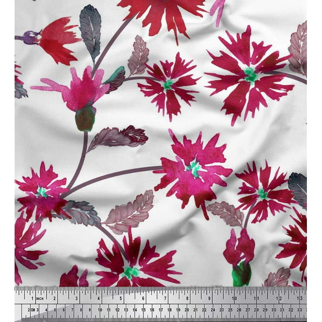 Soimoi Rayon Fabric Leaves & Aster Flower Decor Fabric Printed Yard 56 Inch Wide