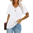 thumbnail image 4 of Womens V-Neck Shirts with Front Pocket Decoration Short Sleeve Solid Casual Loose Fit Trendy T-Shirt, 4 of 5