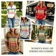 thumbnail image 2 of Women's Half-Zip Striped Sweatshirt, Loose Long Sleeve Stand-Up Collar Pullover Top, Casual Fall Winter | CSEONE,Army Green L, 2 of 9