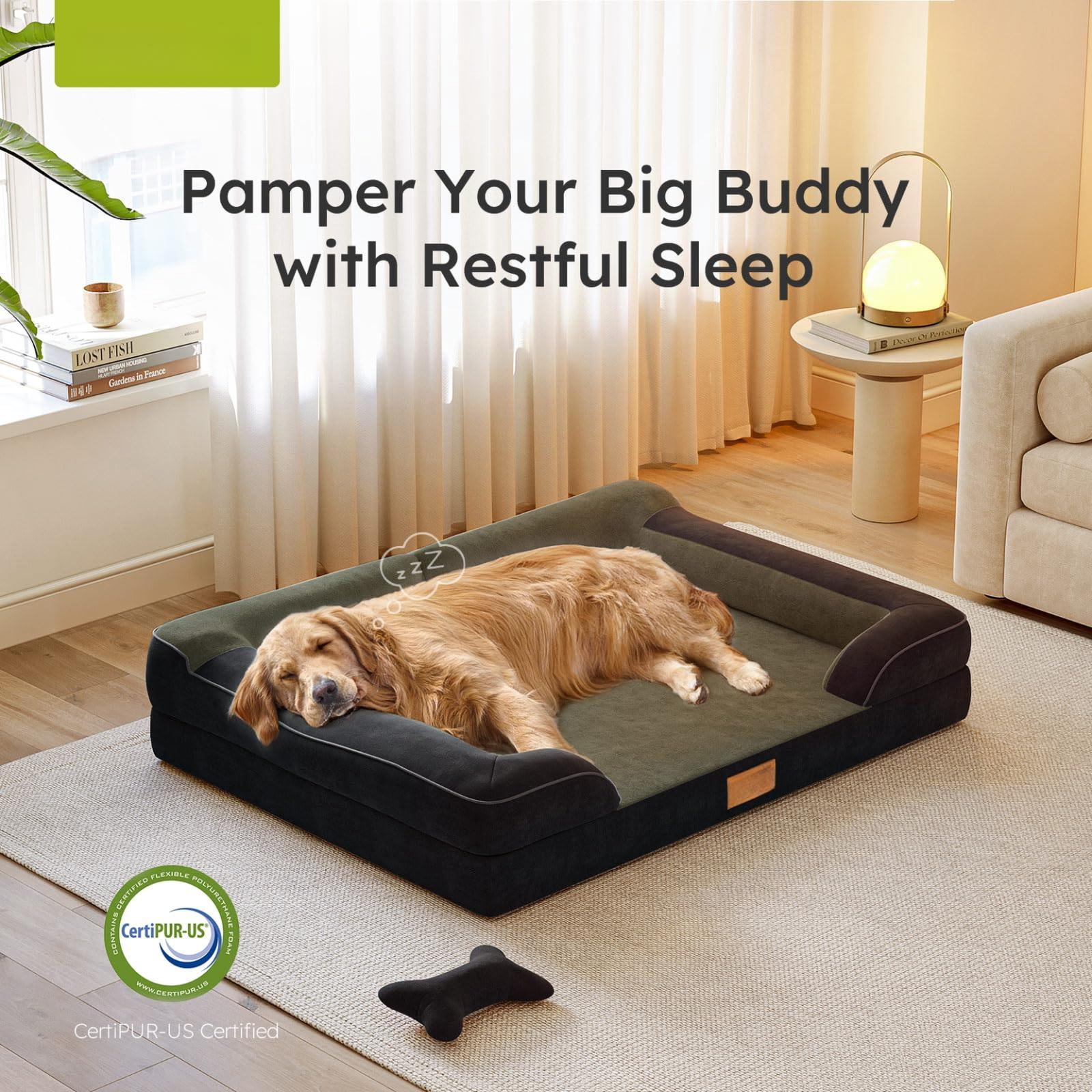 Jumbo Dog Bed Black 45"L x 35"W x 9.5"Th Orthopedic Cooling Gel Memory Foam Waterproof Washable Cover