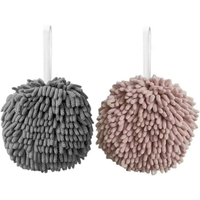 Ivymei Microfiber Chenille Hand Towels, 2 Pack, Soft Absorbent Kitchen Bathroom Towels with Loop, Grey Pink