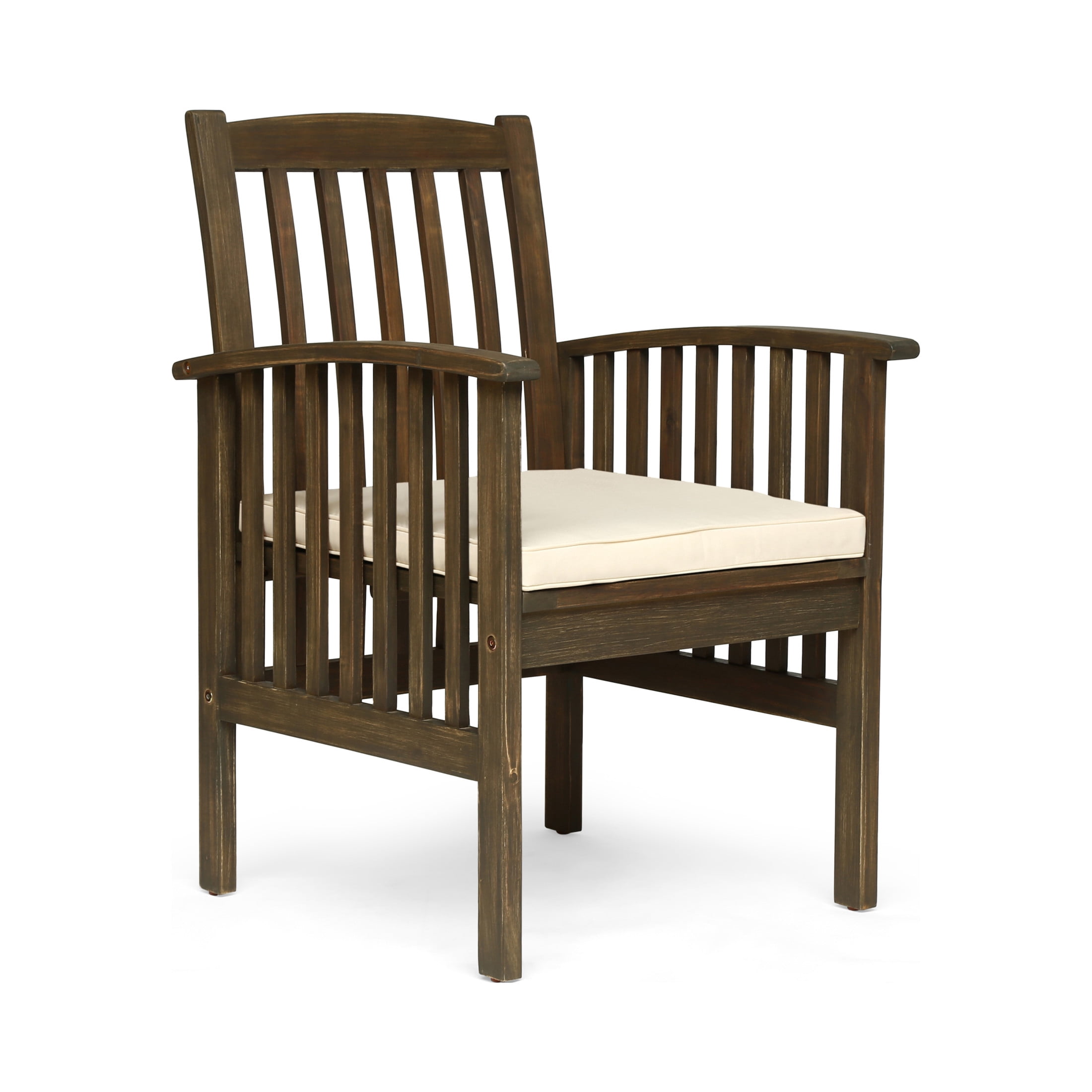 Christopher Knight Home 7-Piece Outdoor Patio Slatted Dining Set with Cream Cushions for Garden, Gray