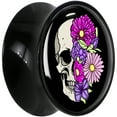thumbnail image 2 of Body Candy 20mm Floral Flowers Skull Black Acrylic Saddle Plug Set of 2pc, 2 of 4