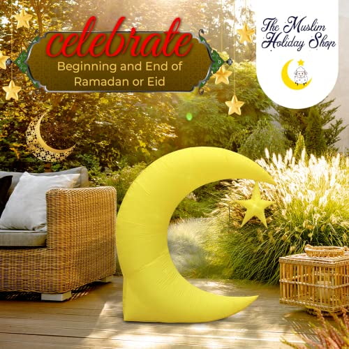 The Muslim Holiday Shop Inflatable Crescent Moon and Star to Celebrate Beginning and End of Ramadan or Eid with LED Lights, Fun Outdoor Holiday Yard Decorations, 6.5’ Tall (Cresent