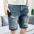 thumbnail image 2 of Mens Jean Shorts Classic Ripped Distressed Loose Fit Denim Bermuda Shorts with Pockets Summer Straight Leg Casual Knee Length Men Denim Shorts, 2 of 9