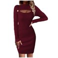 thumbnail image 2 of Gspmoly Robes pour Femmes Grande Taille, Robe Décontractée Unie en Tricot Ajouré à Manches et Col Rond pour Femmes, Offres de Robes de Cocktail pour Femmes, 2 of 9