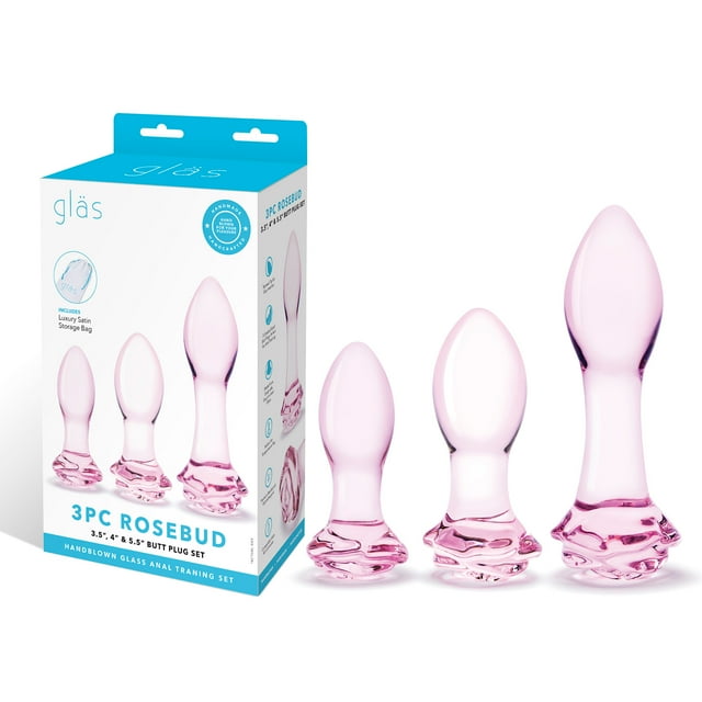 Glas Ensemble de 3 Pcs de Bouchons de Fesses Rosebud - Rose