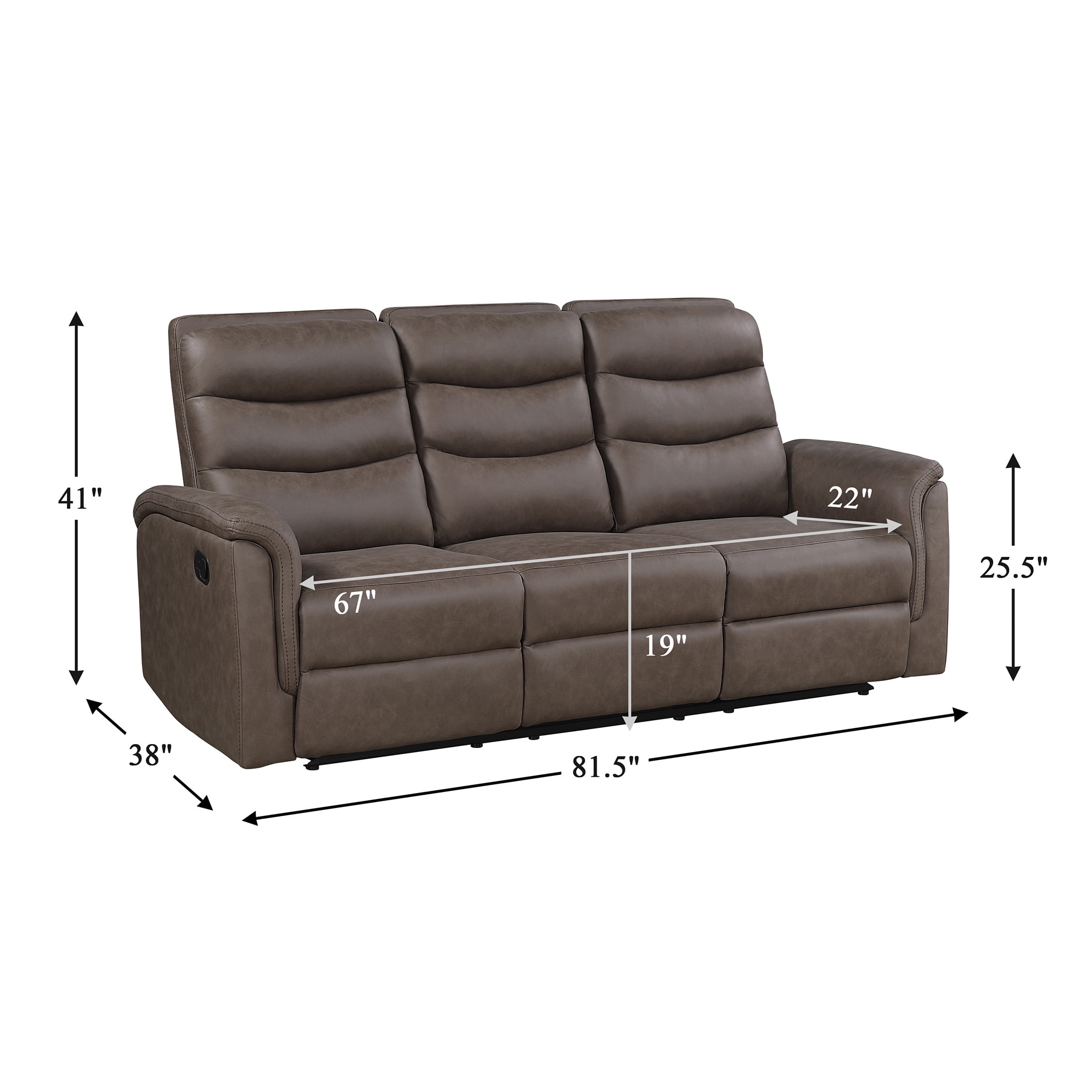 OakvillePark Solstice Microfiber Manual Double Reclining Sofa with Drop-down Cup Holders, Brown