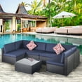 thumbnail image 2 of Patio Chairs & Seating Sets Furniture for Patio, 7-Piece Wicker Conversation Set w/2 Corner Sofa, Glass Table, 4 Single Sofa, 12 Padded Cushions, 2 Pillows, Dark Blue, S5196, 2 of 9