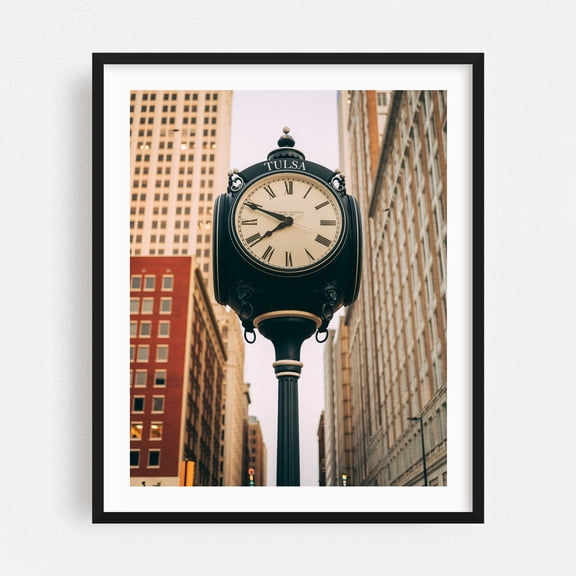 Tulsa Centennial Clock 01 - Tulsa Oklahoma Photography Black Framed Wall Art Print 16 x 20 inches