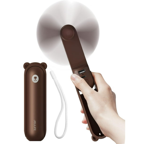 JISULIFE Ventilador de mano con Powerbank de 4500 mAh, máximo 46 horas de funcionamiento, ventilador de bolsillo, ventilador personal plegable con batería portátil o alimentado por USB, 3 velocidades,