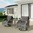 thumbnail image 3 of Vicluke 3 Piece Outdoor Swivel Chair Set, Wicker Patio Bistro Set with Thickened 25D Cushions and Glass Coffee Table, Patio Furniture Conversation Set for Deck, Yard, Garden, Poolside(Gray), 3 of 8