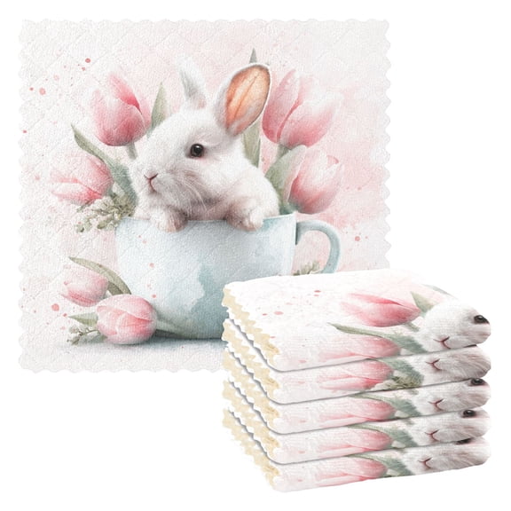 6 Pieces of Kitchen Towels 11x11Inch Kitchen Dish Cloths Kitchen Dish Towels Reuseable Cleaning Cloths Lovely Rabbit