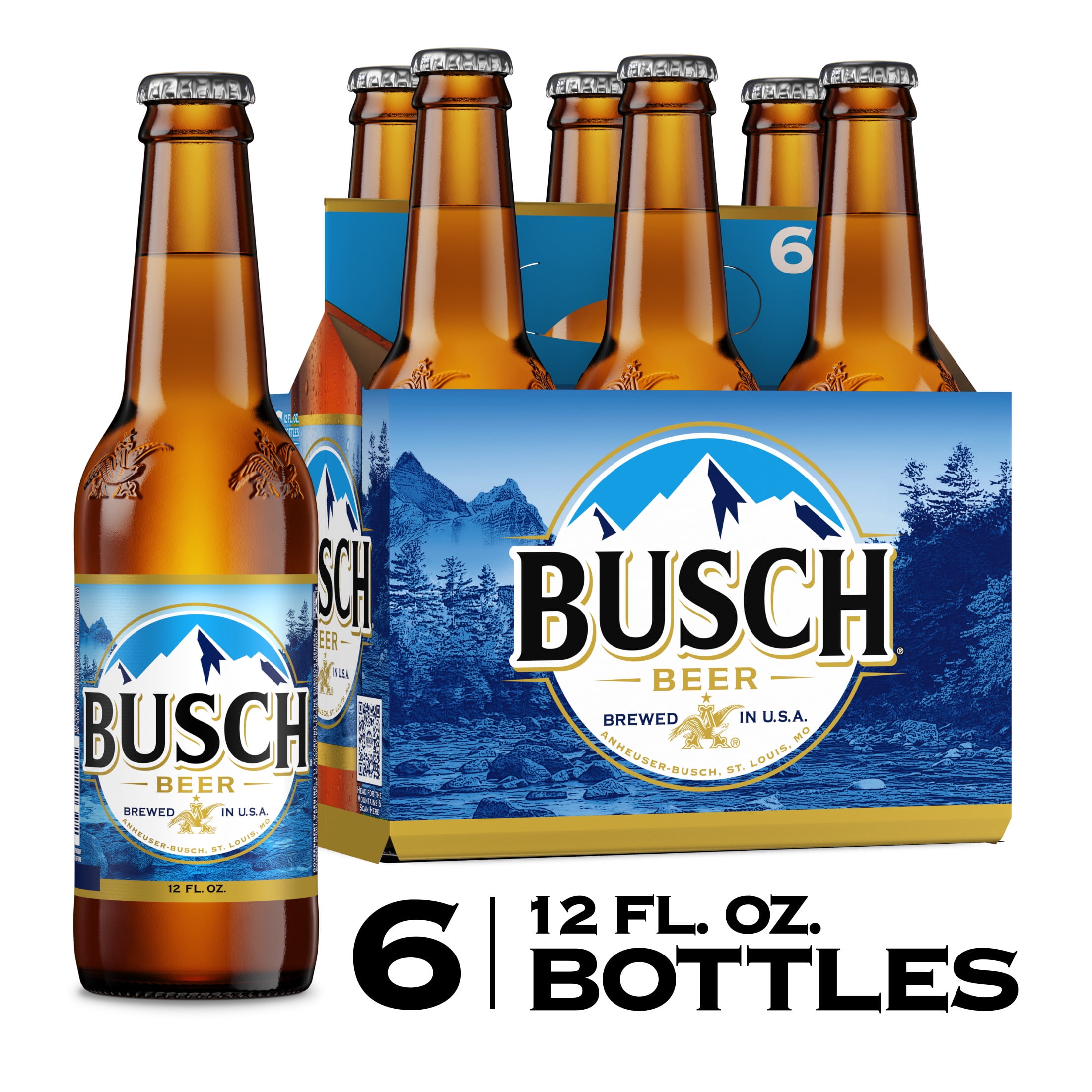 Busch American Lager Beer 6 pack 12 fl oz Glass Bottles 4.3% ABV