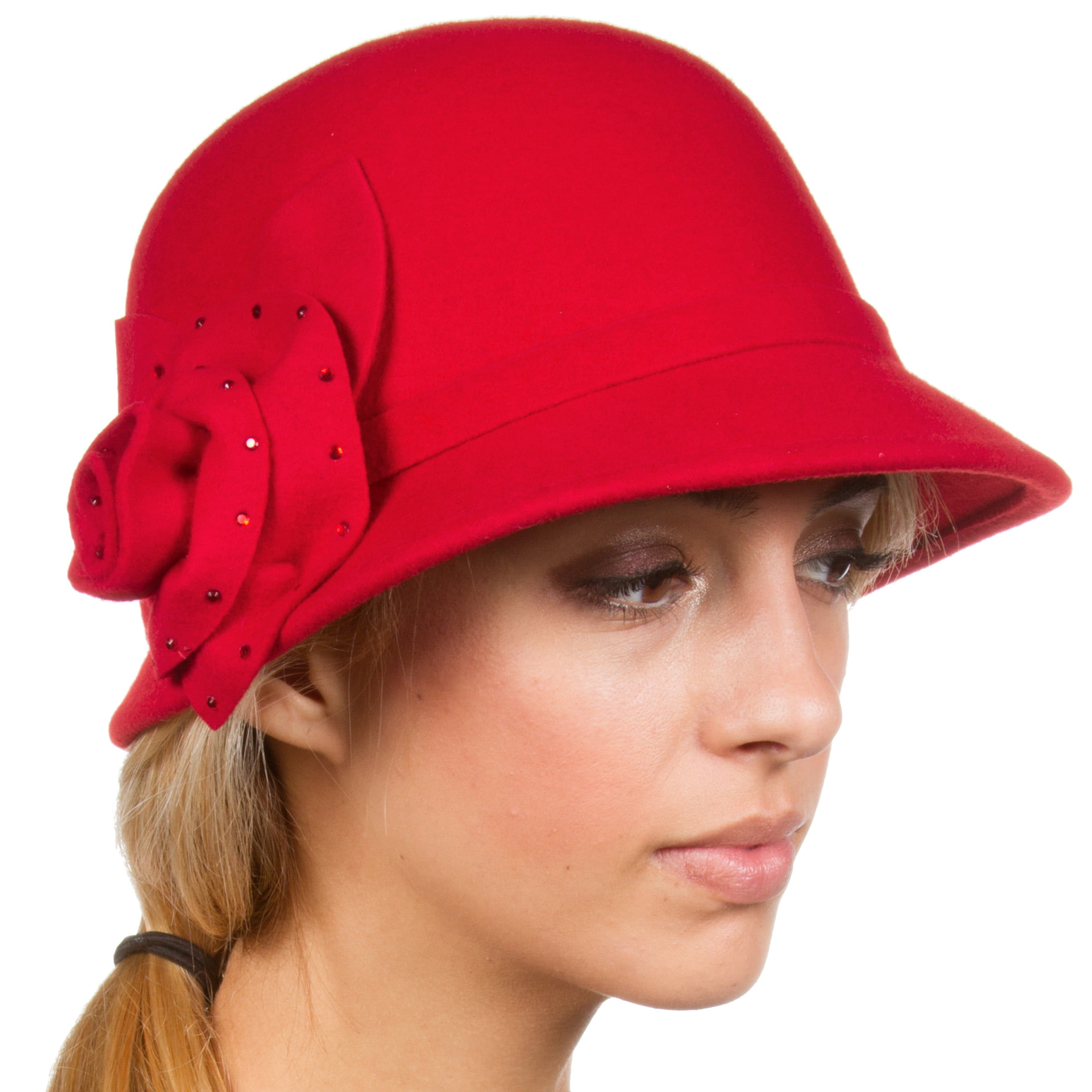 Sakkas Jewel Vintage Style Wool Cloche Bell Hat - Red - One Size ...